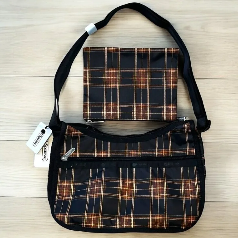 NEW Le Sportsac Classic Hobo in Black and Yellow Classic Tartan Plaid